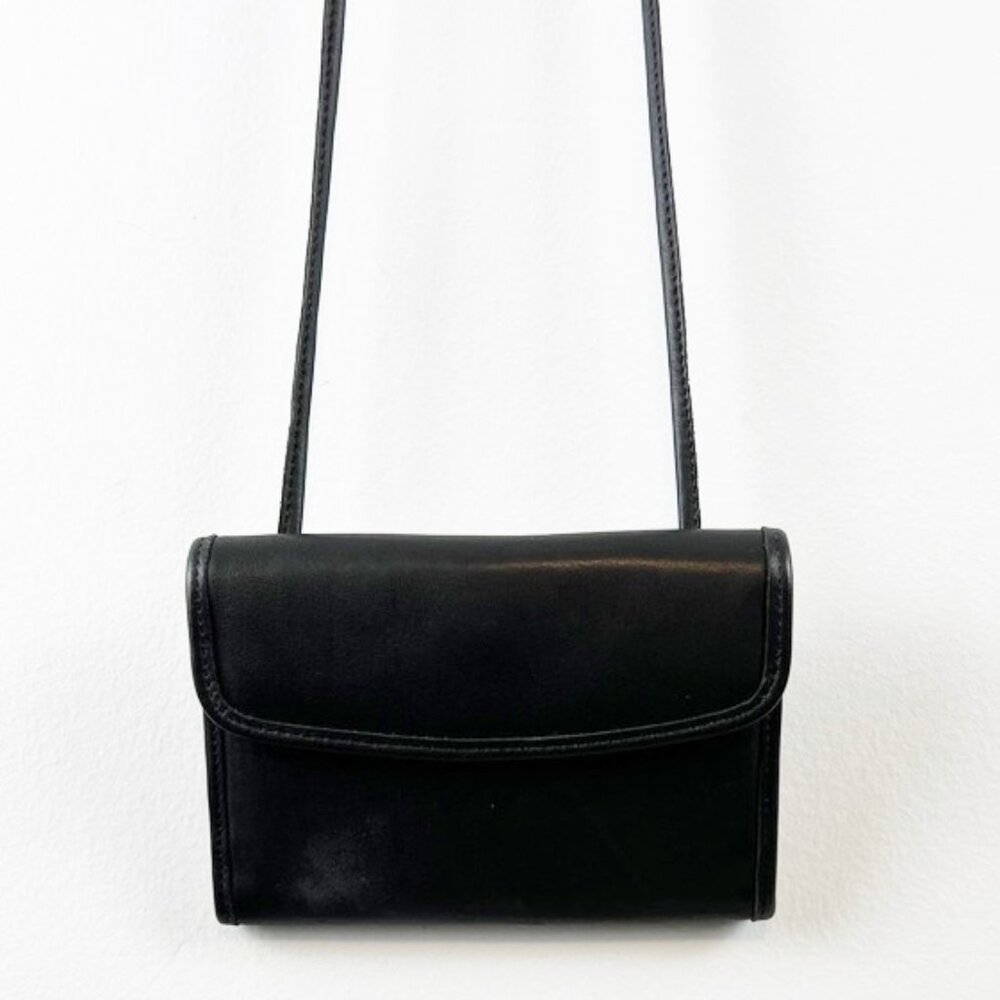 Coach Vintage Swing Trifold Wallet Crossbody Bag Soft Black Leather